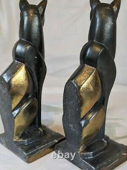 VTG Frankart Art Deco Siamese Cat Bookends Spelter Metal Cubist Sculpture 1930's