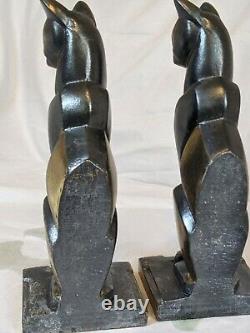 VTG Frankart Art Deco Siamese Cat Bookends Spelter Metal Cubist Sculpture 1930's