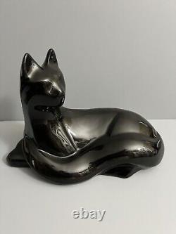 VTG Haeger Pottery Reclining Black Cat MCM Statue Gloss Art Deco Modernist