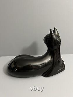 VTG Haeger Pottery Reclining Black Cat MCM Statue Gloss Art Deco Modernist