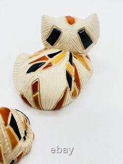 VTG/Set Of 2 Artesania Rinconada Mosaic Cat Figurines/Uruguay Pottery