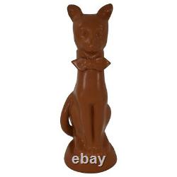 Van Briggle Pottery 1980s Art Deco Brown Cat Figurine With Bowtie Collar (Pope)