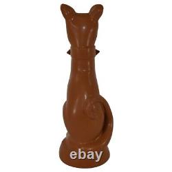 Van Briggle Pottery 1980s Art Deco Brown Cat Figurine With Bowtie Collar (Pope)