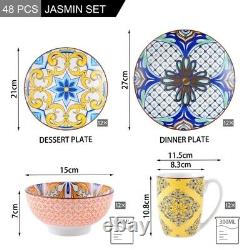 Vancasso Moroccan 48 PCS FOR 12 Porcelain Dinnerware Set Plate Dessert Soup Mugs