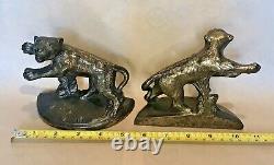 Very Rare Antique Hubley Charging Tigers, Big Cats, Felines Bookends