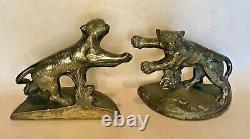 Very Rare Antique Hubley Charging Tigers, Big Cats, Felines Bookends