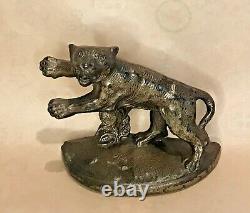 Very Rare Antique Hubley Charging Tigers, Big Cats, Felines Bookends