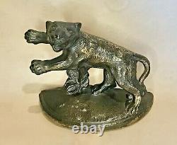 Very Rare Antique Hubley Charging Tigers, Big Cats, Felines Bookends