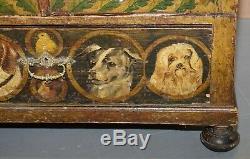 Very Rare Hand Painted Austrian Circa 1820 Small Linen Closed Cupboard Cats Dogs