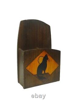 Very Rare Original French Antique Art Deco Cat Wall Letter Holder Storage Box