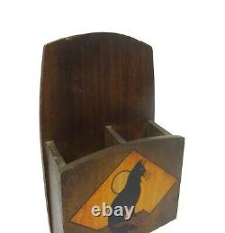 Very Rare Original French Antique Art Deco Cat Wall Letter Holder Storage Box