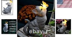 Vibrant Solar LED Cat and Butterfly Outdoor Statue for Lawn and Patio Decoration