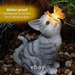 Vibrant Solar LED Cat and Butterfly Outdoor Statue for Lawn and Patio Decoration