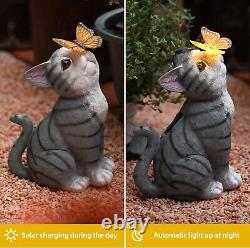 Vibrant Solar LED Cat and Butterfly Outdoor Statue for Lawn and Patio Decoration