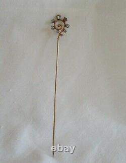 Victorian Antique Art Deco Cat Eye Moonstone Shepard Hook Swirl 10K Hat Pin 6