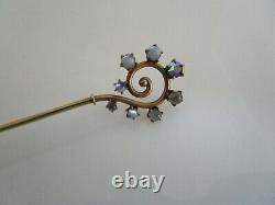 Victorian Antique Art Deco Cat Eye Moonstone Shepard Hook Swirl 10K Hat Pin 6