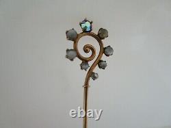 Victorian Antique Art Deco Cat Eye Moonstone Shepard Hook Swirl 10K Hat Pin 6