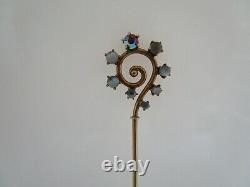 Victorian Antique Art Deco Cat Eye Moonstone Shepard Hook Swirl 10K Hat Pin 6