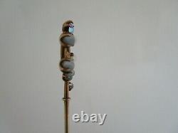 Victorian Antique Art Deco Cat Eye Moonstone Shepard Hook Swirl 10K Hat Pin 6