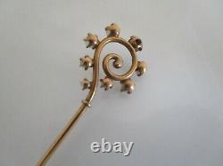 Victorian Antique Art Deco Cat Eye Moonstone Shepard Hook Swirl 10K Hat Pin 6