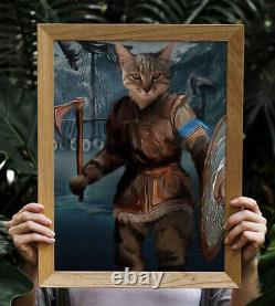 Viking Warrior Pet Custom Portrait Renaissance Art Funny Dog Cat Regal Portrait