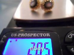 Vintage 14k Yellow Gold Cats Eye Quartz Art Deco Victorian Flower Stud Earrings