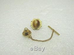 Vintage 14kt Gold Cat's Eye Tie Tack, Bar Chain, 2.19 Gr. Art Deco