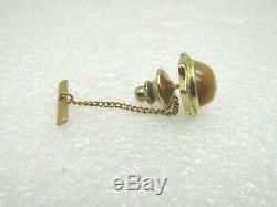 Vintage 14kt Gold Cat's Eye Tie Tack, Bar Chain, 2.19 Gr. Art Deco