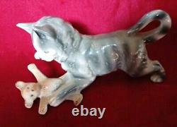 Vintage 1906-1935 Carl Scheidig Germany Porcelain Tabby Gray Cat & Teddy Bear