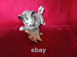 Vintage 1906-1935 Carl Scheidig Germany Porcelain Tabby Gray Cat & Teddy Bear