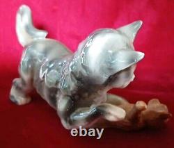 Vintage 1906-1935 Carl Scheidig Germany Porcelain Tabby Gray Cat & Teddy Bear