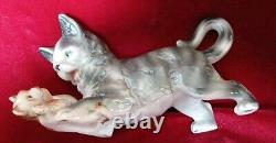 Vintage 1906-1935 Carl Scheidig Germany Porcelain Tabby Gray Cat & Teddy Bear