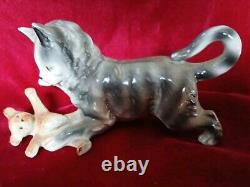 Vintage 1906-1935 Carl Scheidig Germany Porcelain Tabby Gray Cat & Teddy Bear