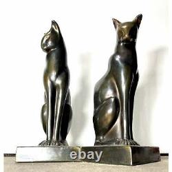 Vintage 1920s 9 Art Deco Cast Bronze Designer Metal Cat Bookends a Pair
