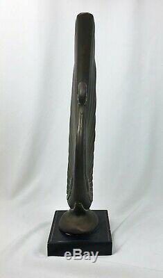 Vintage (1930s) Brass Art Deco Swan withBeautiful Aged Patina Black Base 16 Tall