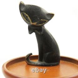 Vintage 1950s Richard Rohac Sitting CAT Austrian Art Deco BLACK Bronze Figurine