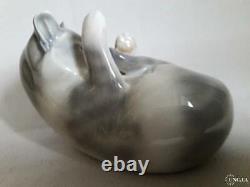 Vintage 1957 Statue Porcelain Cat Animal Signed Royal Figurine Hand Painted Art
