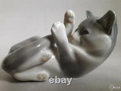 Vintage 1957 Statue Porcelain Cat Animal Signed Royal Figurine Hand Painted Art