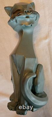 Vintage 1961 Universal Statuary Art Deco Cubism Cat Statue Figurine Green 11.5
