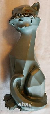 Vintage 1961 Universal Statuary Art Deco Cubism Cat Statue Figurine Green 11.5