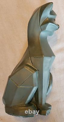 Vintage 1961 Universal Statuary Art Deco Cubism Cat Statue Figurine Green 11.5
