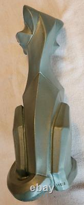 Vintage 1961 Universal Statuary Art Deco Cubism Cat Statue Figurine Green 11.5
