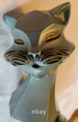 Vintage 1961 Universal Statuary Art Deco Cubism Cat Statue Figurine Green 11.5