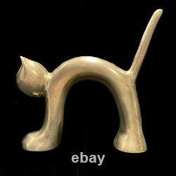 Vintage 1970s Pair of Solid Brass Art Deco Stretching Cat Sculptures Paperweight
