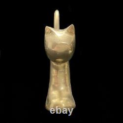 Vintage 1970s Pair of Solid Brass Art Deco Stretching Cat Sculptures Paperweight