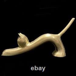 Vintage 1970s Pair of Solid Brass Art Deco Stretching Cat Sculptures Paperweight