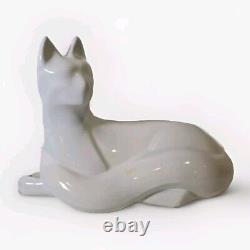 Vintage 1990 Haeger Large White Ceramic Art Deco Cat Statue #6063 See Photos