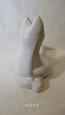 Vintage 1990 Haeger Large White Ceramic Art Deco Cat Statue #6063 See Photos