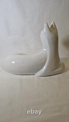 Vintage 1990 Haeger Large White Ceramic Art Deco Cat Statue #6063 See Photos