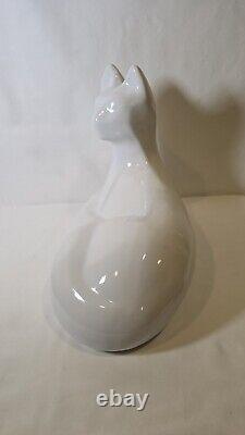 Vintage 1990 Haeger Large White Ceramic Art Deco Cat Statue #6063 See Photos
